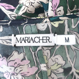 Maria Cher Ruched Long Sleeve Midi Dress Green Floral Print Crepe Size Medium