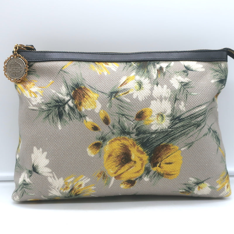 Dolce &amp; Gabbana Floral Print Canvas Small Wristlet Clutch Gray