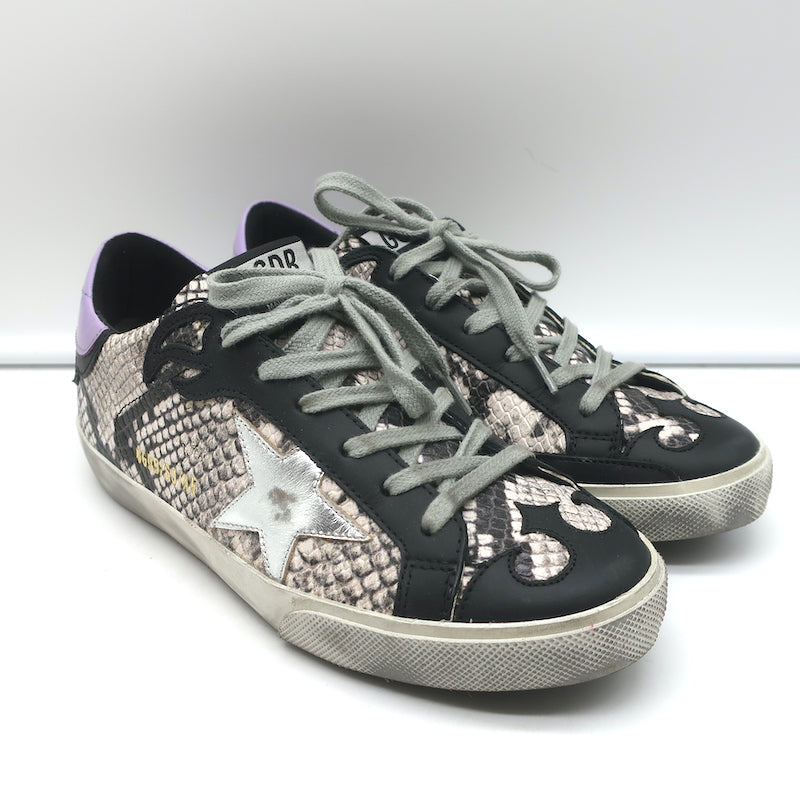 Golden Goose Superstar Sneakers Snakeskin Print Black Leather Size 36
