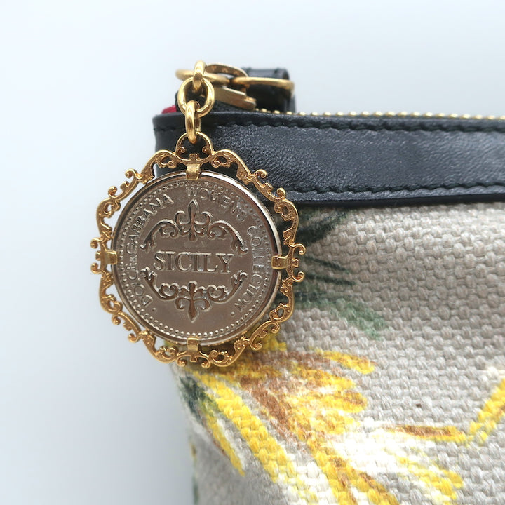 Dolce &amp; Gabbana Floral Print Canvas Small Wristlet Clutch Gray