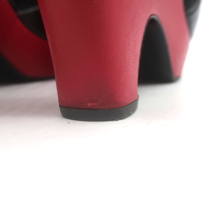 Chanel 10C Ankle Strap Bicolor Platform Wedge Sandals Black Patent/Red Size 39.5