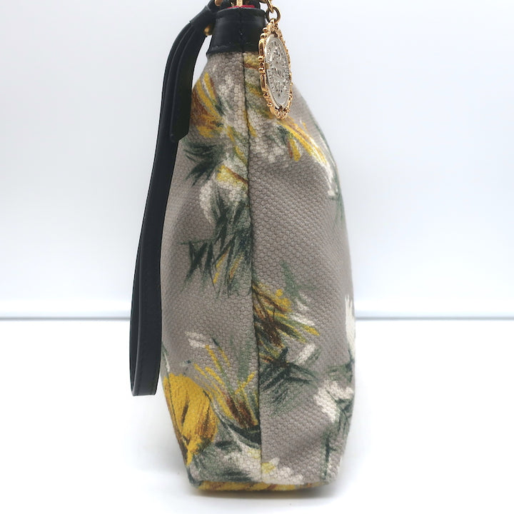 Dolce &amp; Gabbana Floral Print Canvas Small Wristlet Clutch Gray