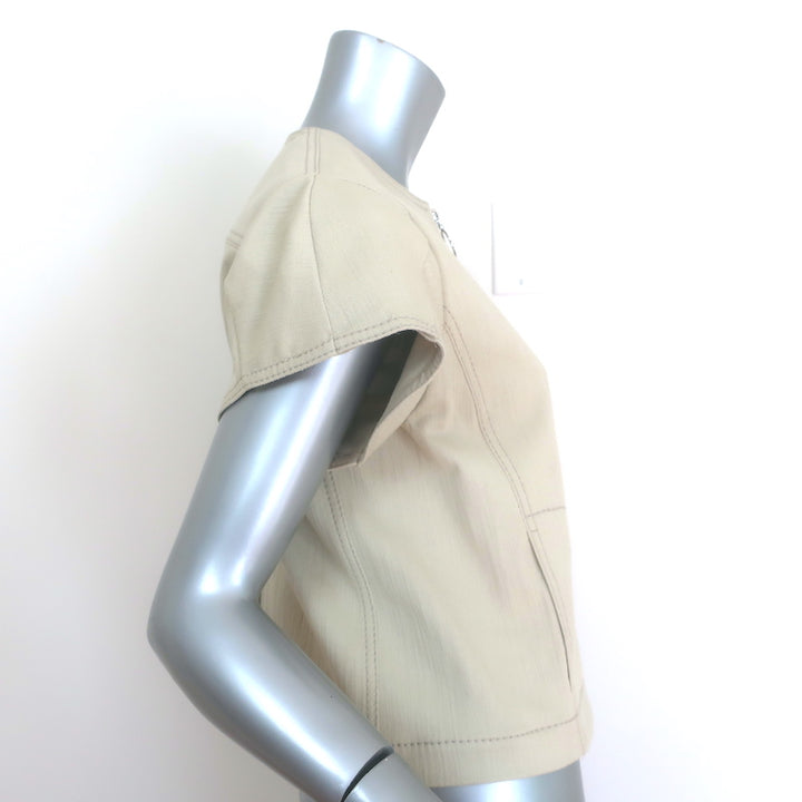 Akris Punto Flutter Sleeve Zip-Up Jacket Beige Stretch Cotton Canvas Size US 8