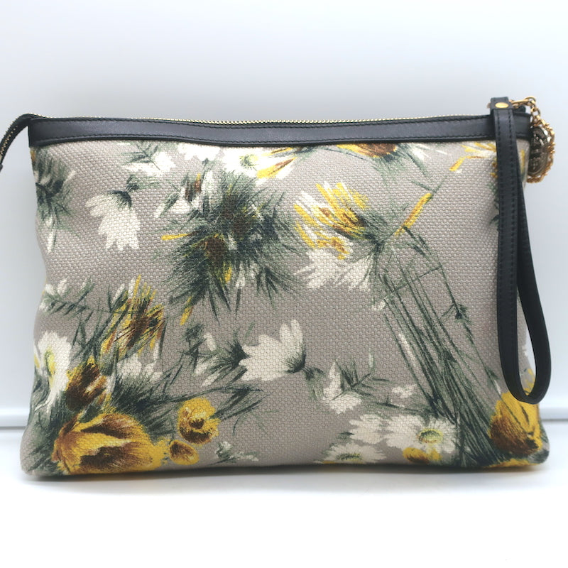 Dolce &amp; Gabbana Floral Print Canvas Small Wristlet Clutch Gray