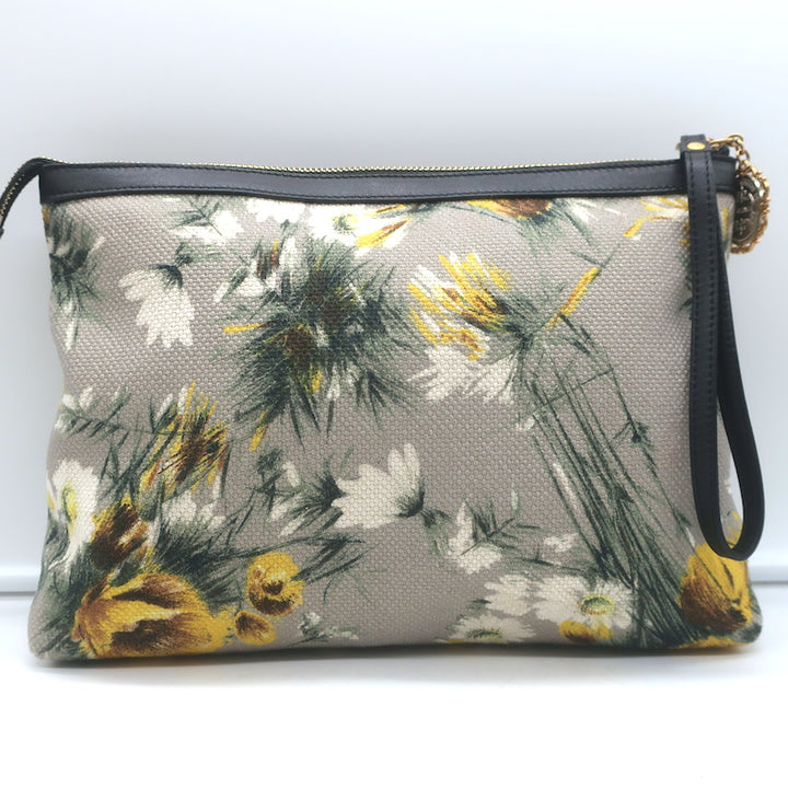 Dolce &amp; Gabbana Floral Print Canvas Small Wristlet Clutch Gray