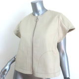 Akris Punto Flutter Sleeve Zip-Up Jacket Beige Stretch Cotton Canvas Size US 8