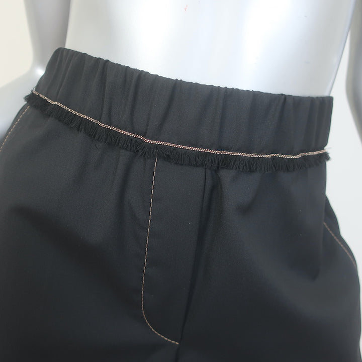 Brunello Cucinelli Monili-Trim Tapered Contrast Seam Pants Black Wool Size 42