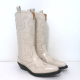 GANNI Embroidered Western Boots Cream Leather Size 39