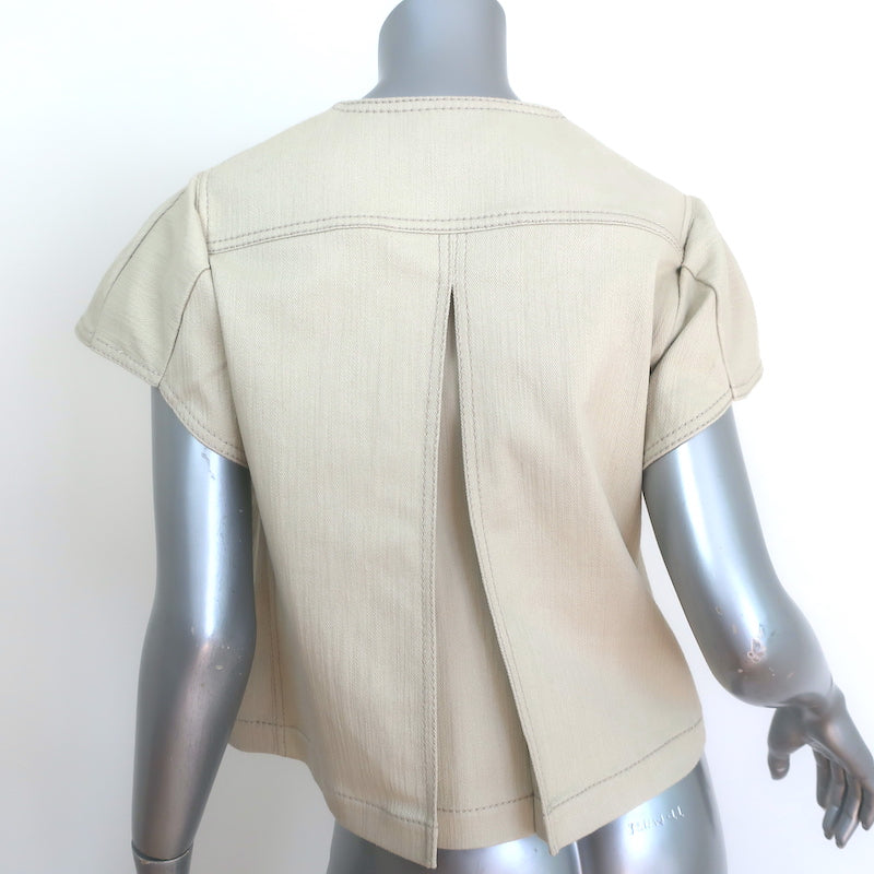 Akris Punto Flutter Sleeve Zip-Up Jacket Beige Stretch Cotton Canvas Size US 8