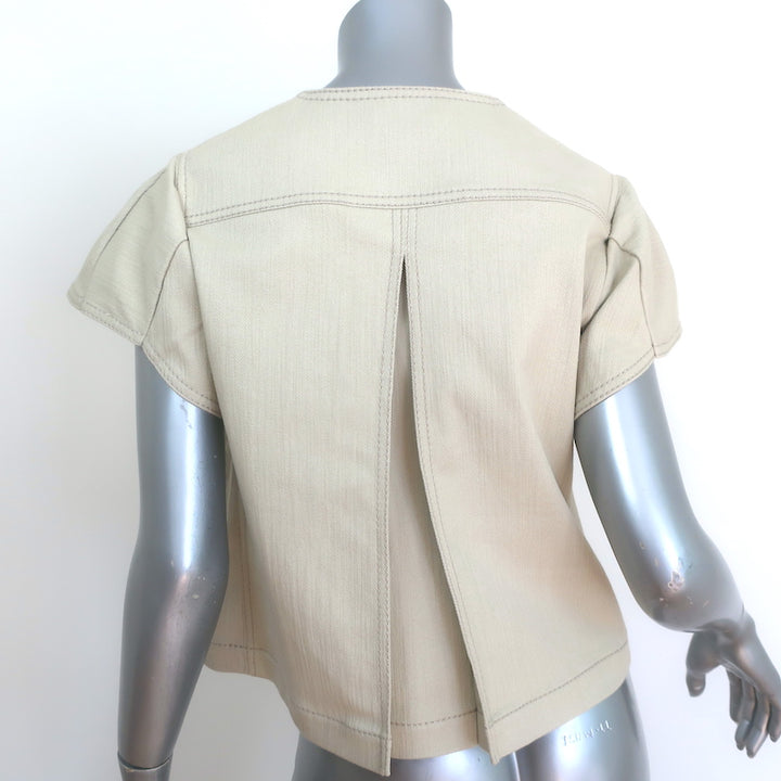 Akris Punto Flutter Sleeve Zip-Up Jacket Beige Stretch Cotton Canvas Size US 8