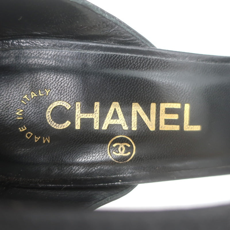 Chanel 10C Ankle Strap Bicolor Platform Wedge Sandals Black Patent/Red Size 39.5