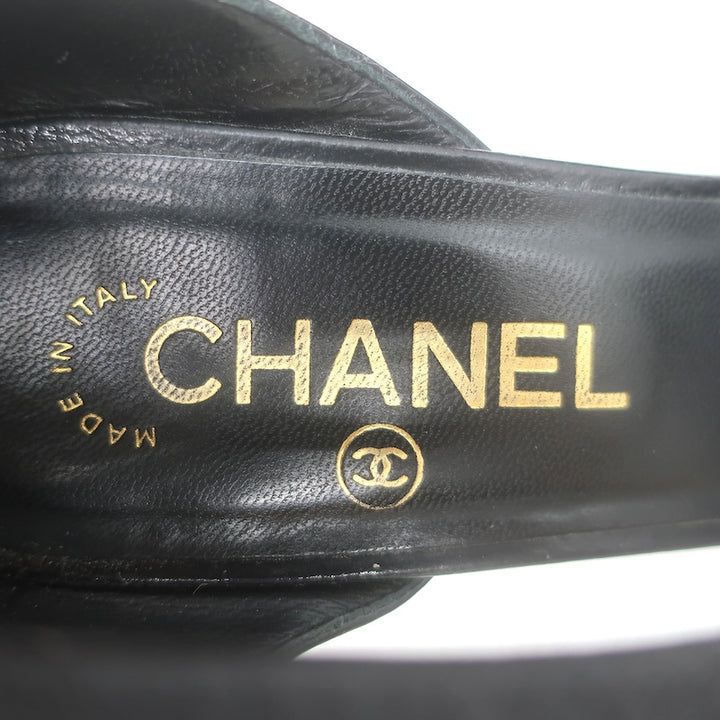 Chanel 10C Ankle Strap Bicolor Platform Wedge Sandals Black Patent/Red Size 39.5
