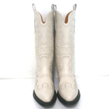 GANNI Embroidered Western Boots Cream Leather Size 39