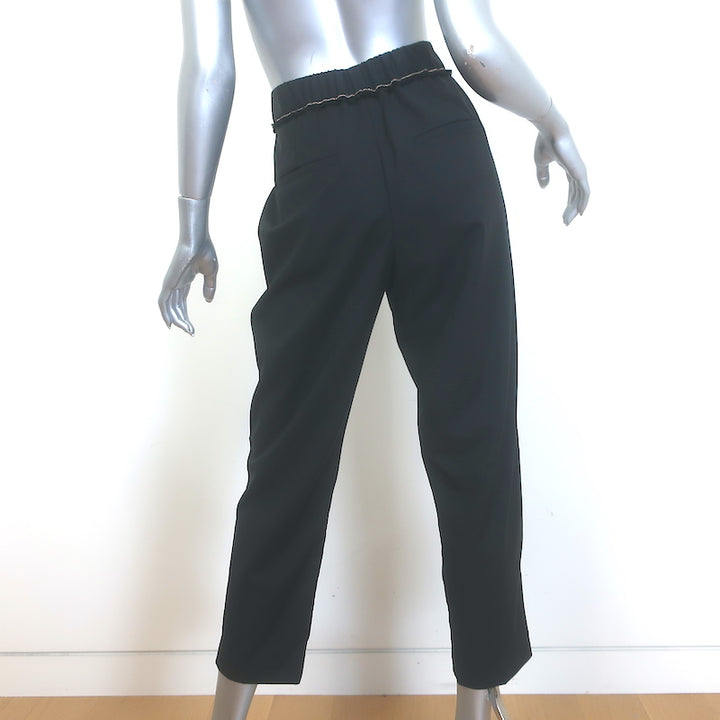 Brunello Cucinelli Monili-Trim Tapered Contrast Seam Pants Black Wool Size 42