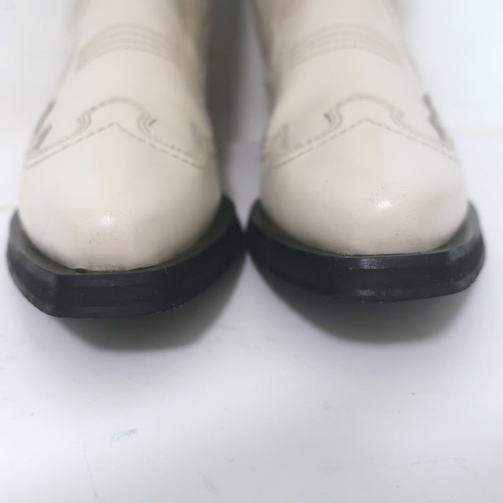 GANNI Embroidered Western Boots Cream Leather Size 39