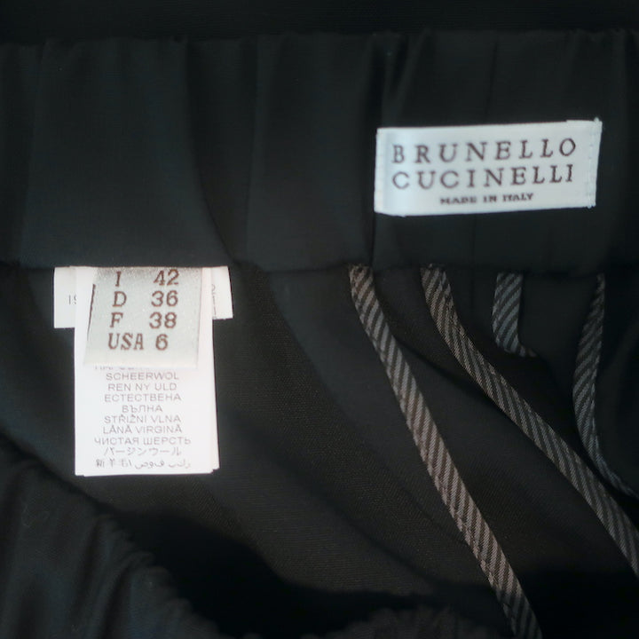 Brunello Cucinelli Monili-Trim Tapered Contrast Seam Pants Black Wool Size 42