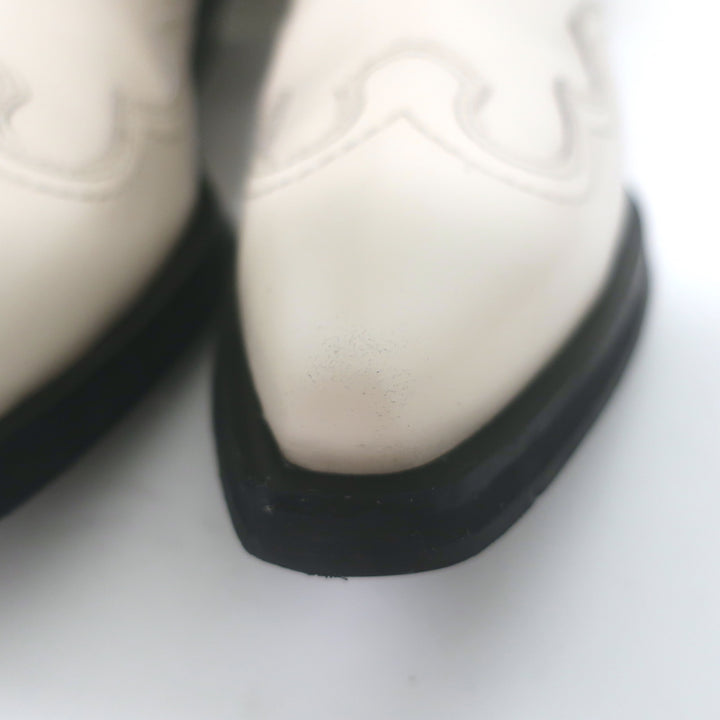 GANNI Embroidered Western Boots Cream Leather Size 39