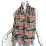 Vintage Burberry London Cashmere Nova Check Fringe Scarf Tan