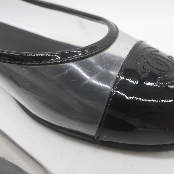 Chanel 10B CC Cap Toe PVC &amp; Patent Leather Ballet Flats Clear/Black Size 39