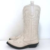 GANNI Embroidered Western Boots Cream Leather Size 39