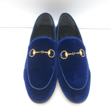 Gucci Jordaan Velvet Horsebit Loafers Dark Blue Size 36