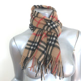 Vintage Burberry London Cashmere Nova Check Fringe Scarf Tan
