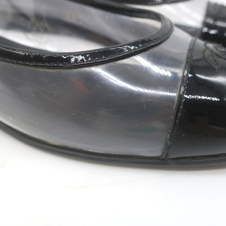 Chanel 10B CC Cap Toe PVC &amp; Patent Leather Ballet Flats Clear/Black Size 39