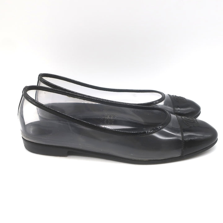 Chanel 10B CC Cap Toe PVC &amp; Patent Leather Ballet Flats Clear/Black Size 39