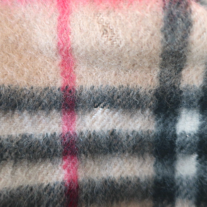 Vintage Burberry London Cashmere Nova Check Fringe Scarf Tan