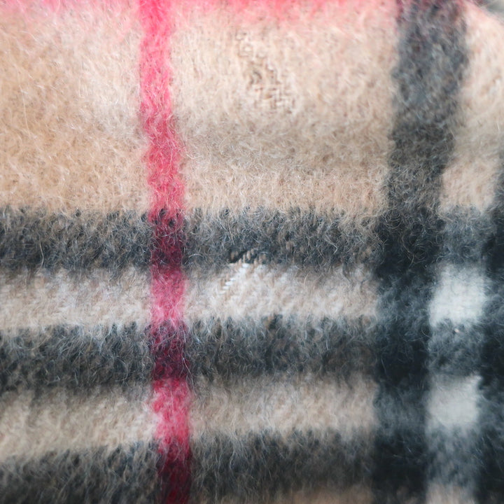 Vintage Burberry London Cashmere Nova Check Fringe Scarf Tan