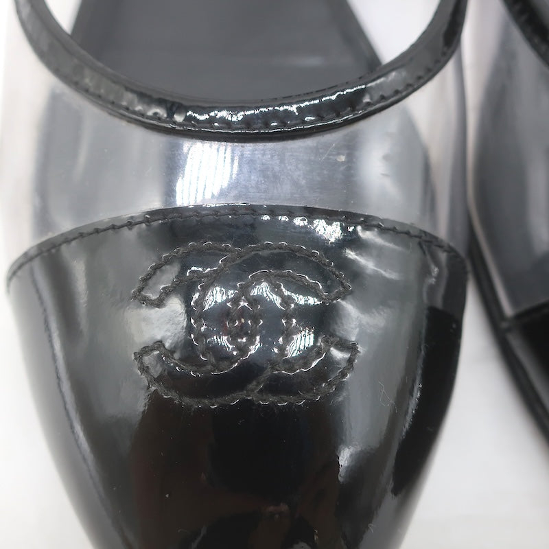 Chanel 10B CC Cap Toe PVC &amp; Patent Leather Ballet Flats Clear/Black Size 39