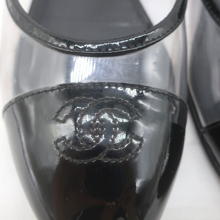 Chanel 10B CC Cap Toe PVC &amp; Patent Leather Ballet Flats Clear/Black Size 39