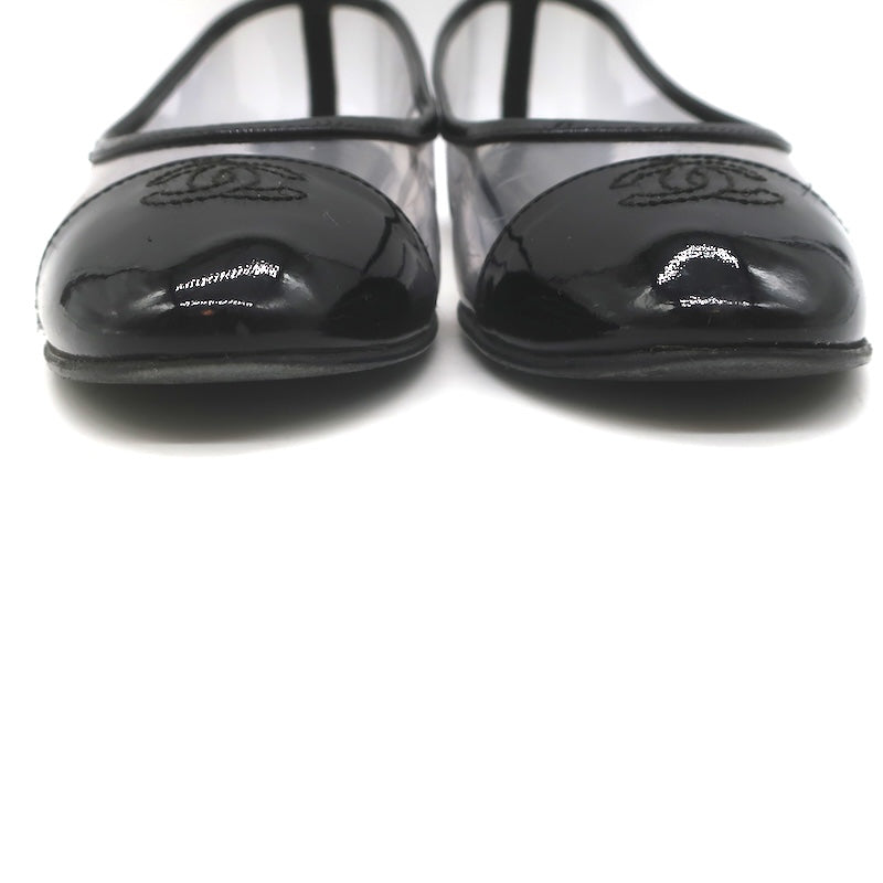 Chanel 10B CC Cap Toe PVC &amp; Patent Leather Ballet Flats Clear/Black Size 39