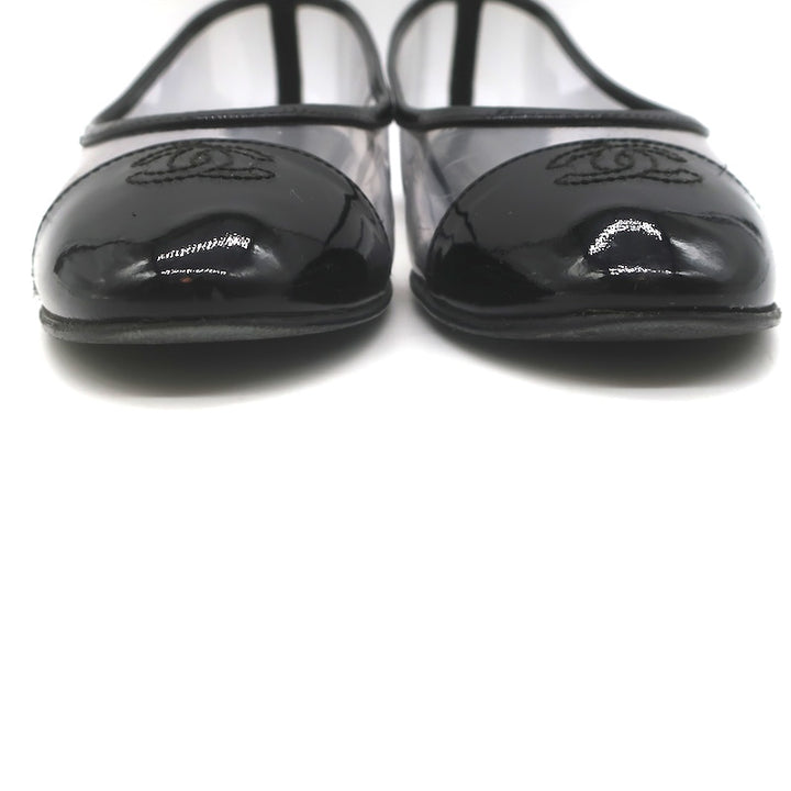 Chanel 10B CC Cap Toe PVC &amp; Patent Leather Ballet Flats Clear/Black Size 39