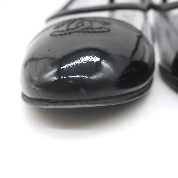 Chanel 10B CC Cap Toe PVC &amp; Patent Leather Ballet Flats Clear/Black Size 39