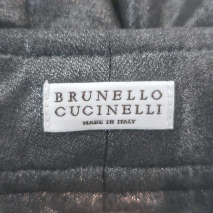 Brunello Cucinelli Metallic Cargo Pants Silver Stretch Wool Size 42