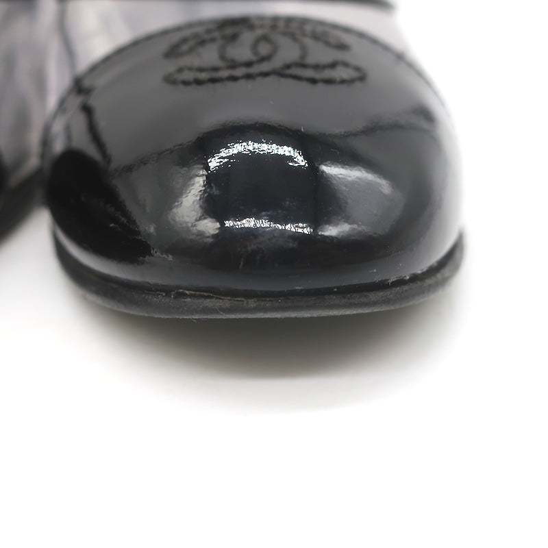 Chanel 10B CC Cap Toe PVC &amp; Patent Leather Ballet Flats Clear/Black Size 39