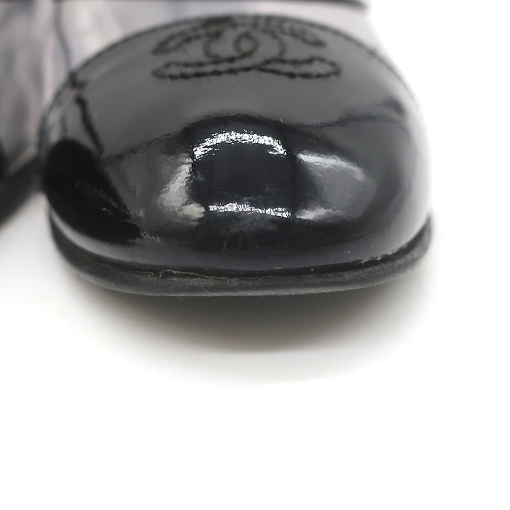 Chanel 10B CC Cap Toe PVC &amp; Patent Leather Ballet Flats Clear/Black Size 39