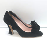 Miu Miu Bow Pumps Black Suede Size 38 Square Toe Heels