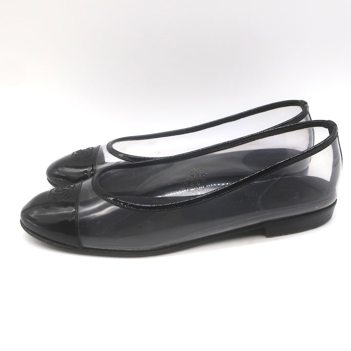 Chanel 10B CC Cap Toe PVC &amp; Patent Leather Ballet Flats Clear/Black Size 39