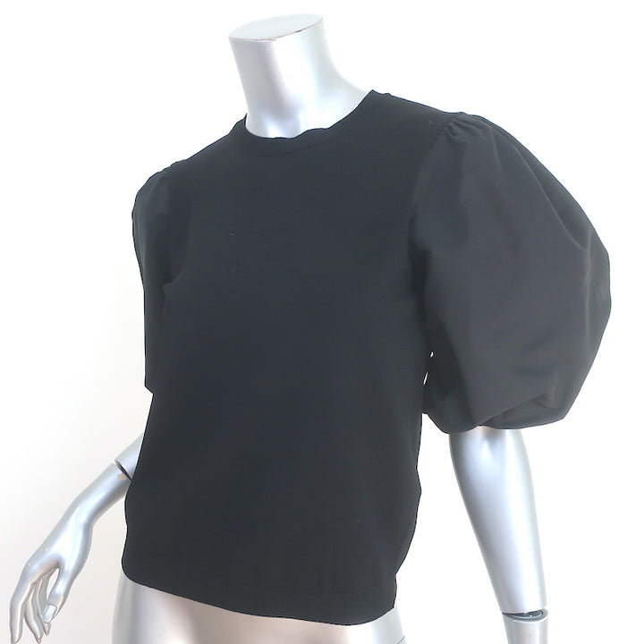 Valentino Taffeta-Sleeve Top Black Knit Size Medium