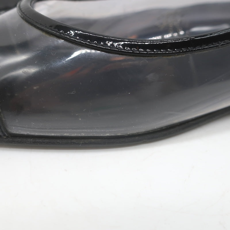 Chanel 10B CC Cap Toe PVC &amp; Patent Leather Ballet Flats Clear/Black Size 39