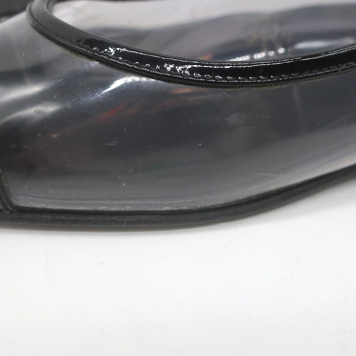 Chanel 10B CC Cap Toe PVC &amp; Patent Leather Ballet Flats Clear/Black Size 39