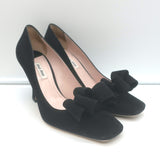 Miu Miu Bow Pumps Black Suede Size 38 Square Toe Heels