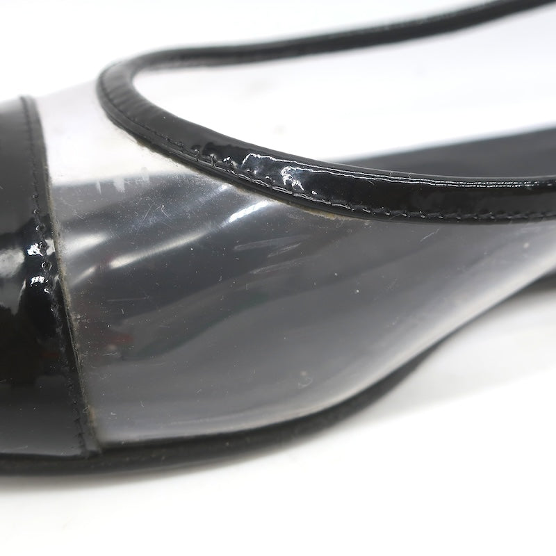 Chanel 10B CC Cap Toe PVC &amp; Patent Leather Ballet Flats Clear/Black Size 39