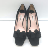 Miu Miu Bow Pumps Black Suede Size 38 Square Toe Heels