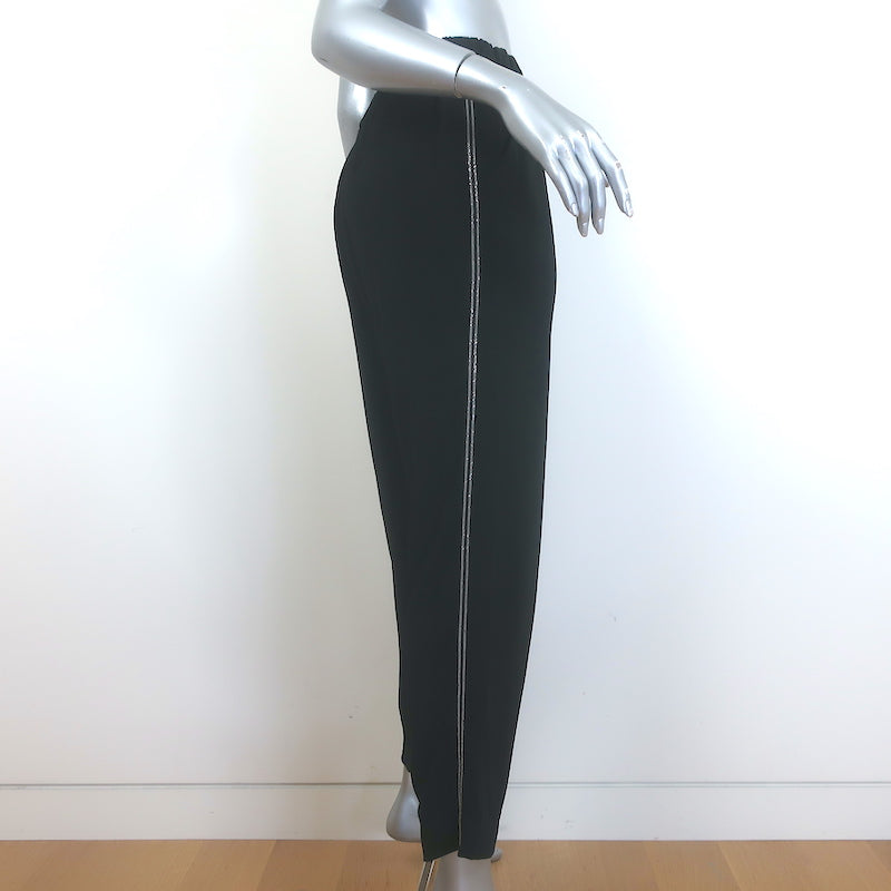 Brunello Cucinelli Monili Side-Stripe Ribbon Tie Pants Black Crepe Size 42