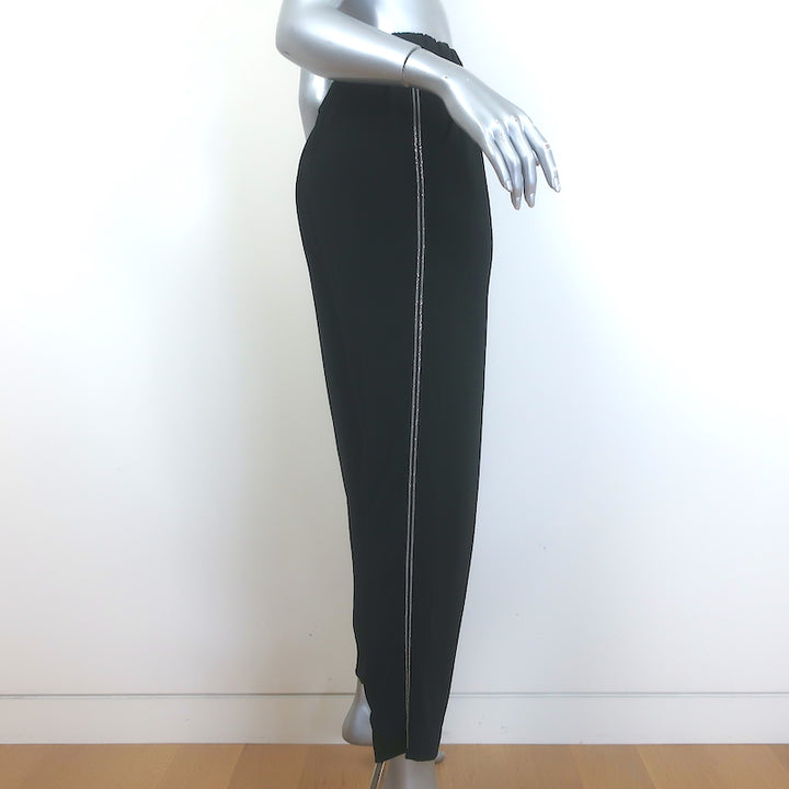 Brunello Cucinelli Monili Side-Stripe Ribbon Tie Pants Black Crepe Size 42