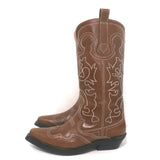 GANNI Embroidered Western Boots Brown Leather Size 39