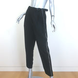 Brunello Cucinelli Monili Side-Stripe Ribbon Tie Pants Black Crepe Size 42